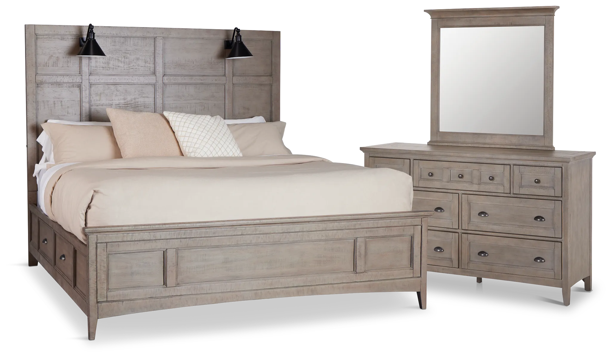 Heron Cove Light Tone Storage Panel Bedroom With Lights