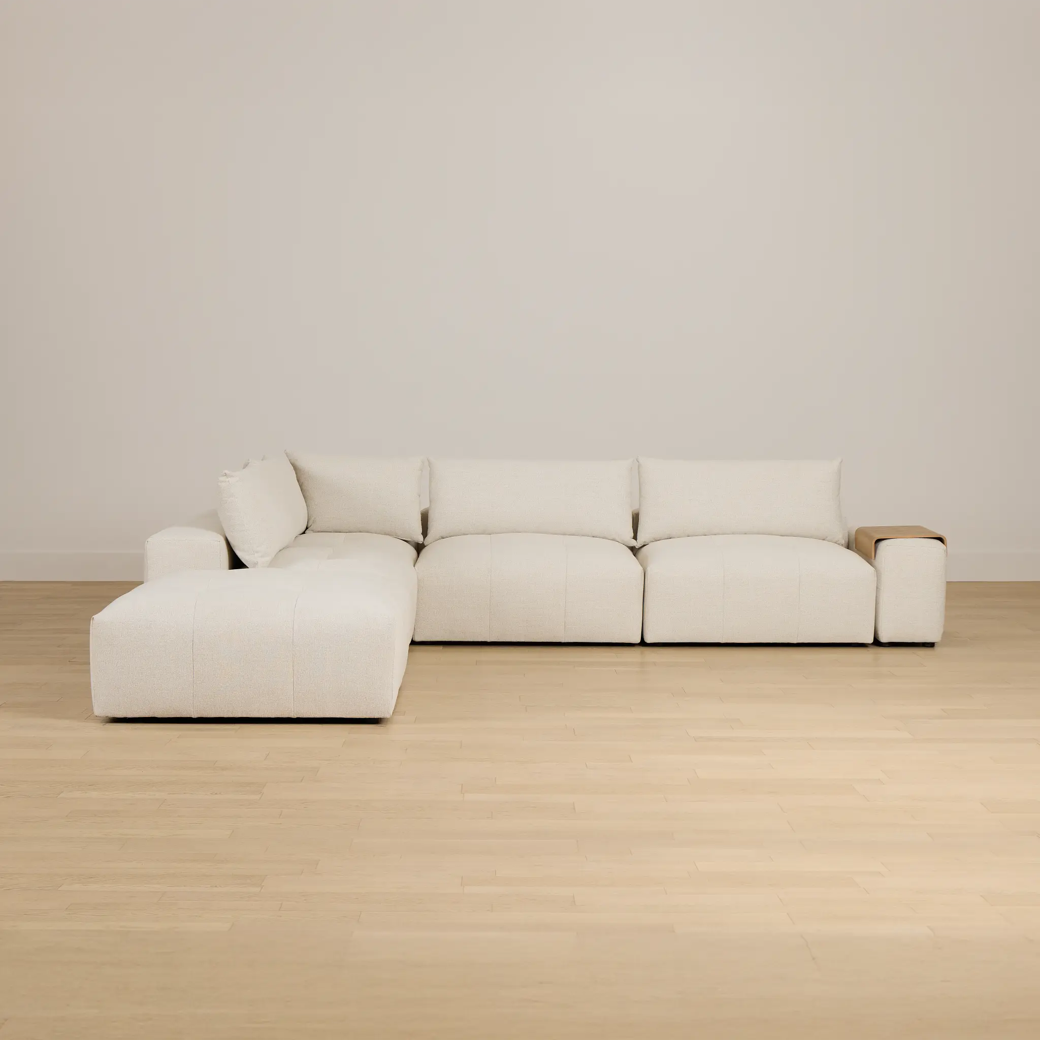 Remi Light Beige Fabric 6-piece Bumper Sectional With Wood Tray Remi Light Beige Fabric 6-piece Bumper Sectional With Wood Tray