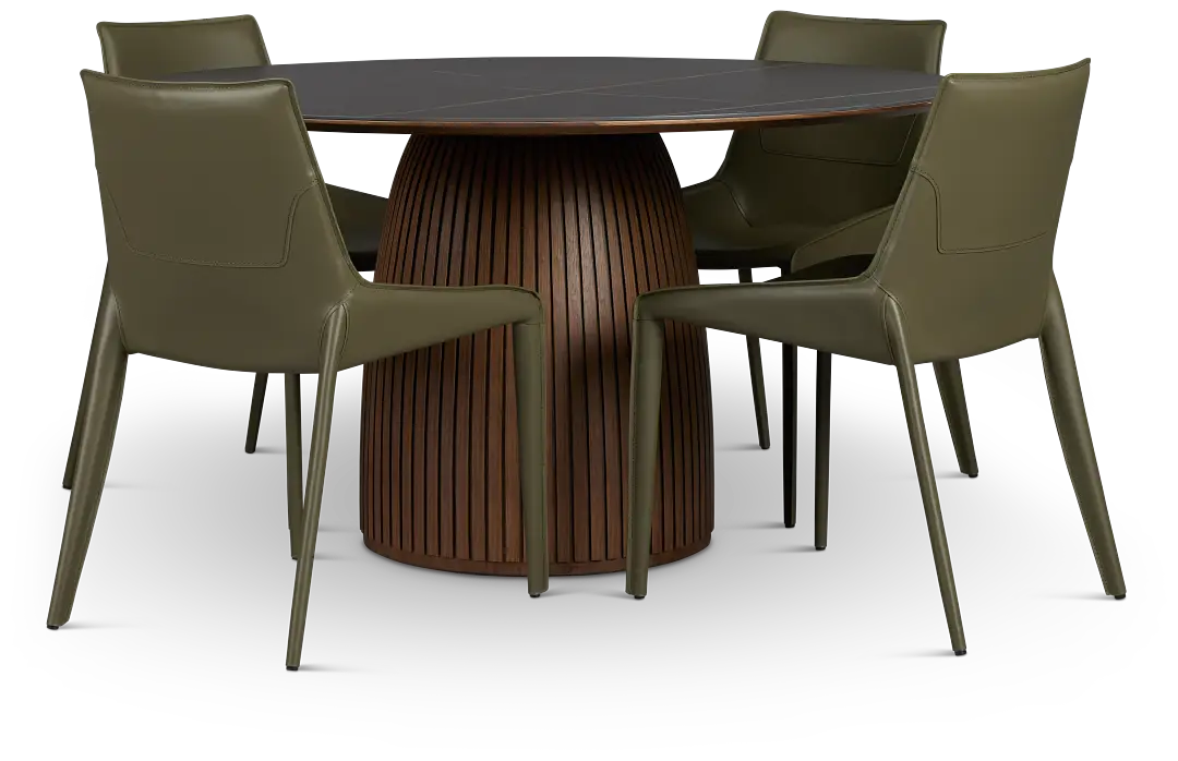 Wayne Two-tone Stone Round Table & 4 Dark Green Upholstered Chairs Wayne Two-tone Stone Round Table & 4 Dark Green Upholstered Chairs