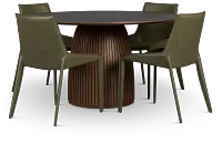 Wayne Two-tone Stone Round Table & 4 Dark Green Upholstered Chairs