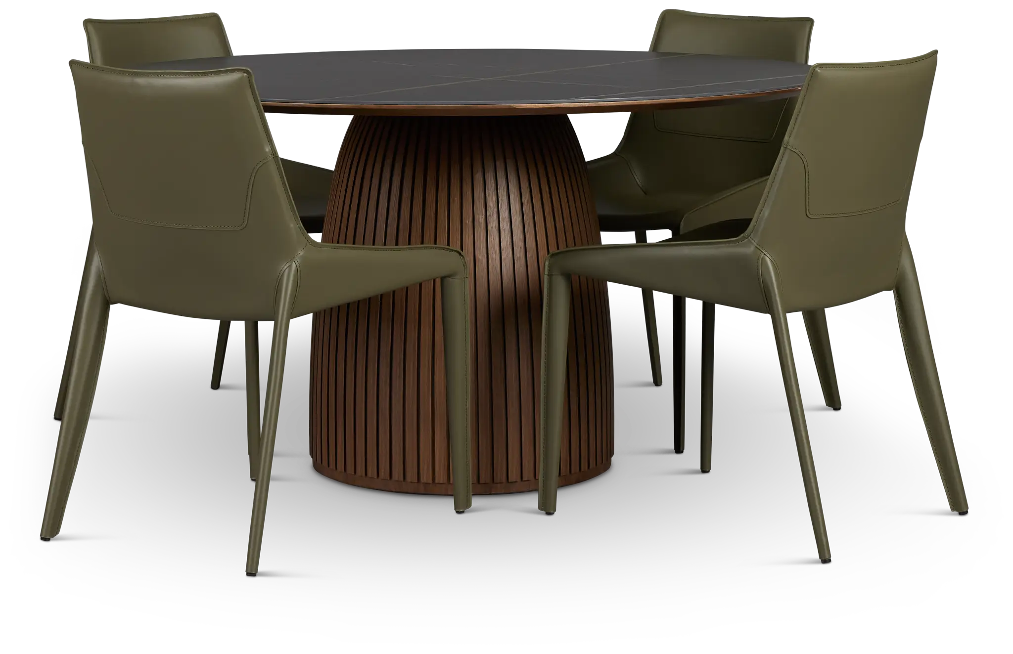 Wayne Two-tone Stone Round Table & 4 Dark Green Upholstered Chairs Wayne Two-tone Stone Round Table & 4 Dark Green Upholstered Chairs