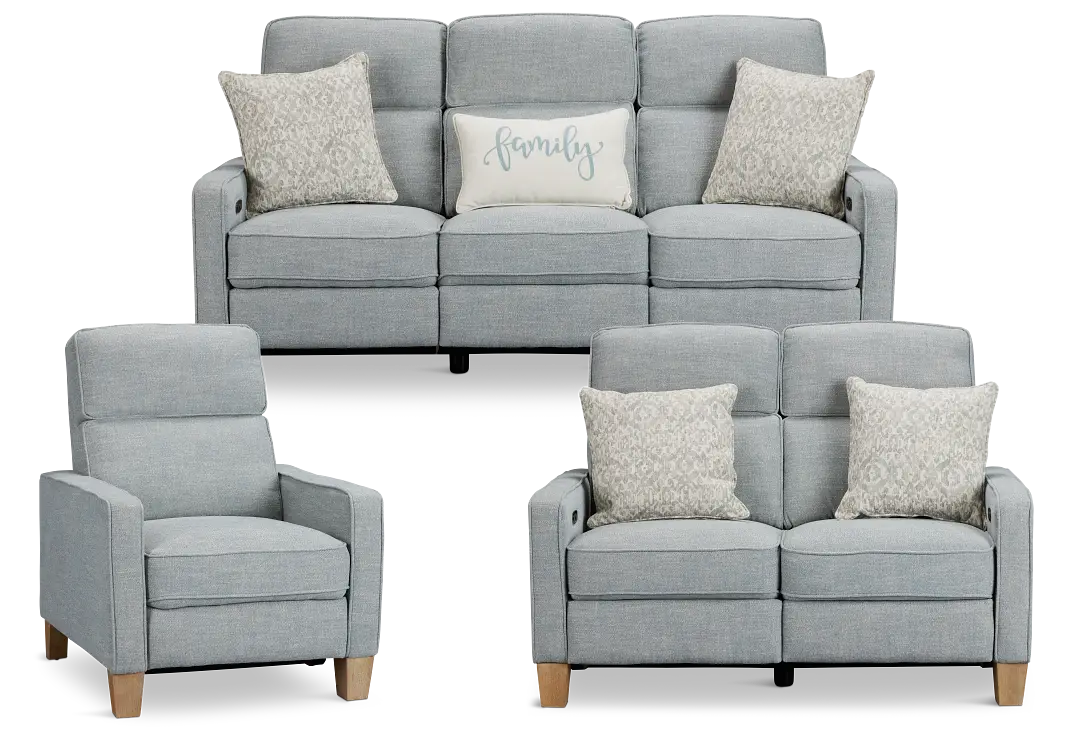 Bayside Light Blue Fabric Power Reclining Living Room Bayside Light Blue Fabric Power Reclining Living Room