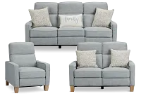 Bayside Light Blue Fabric Power Reclining Living Room