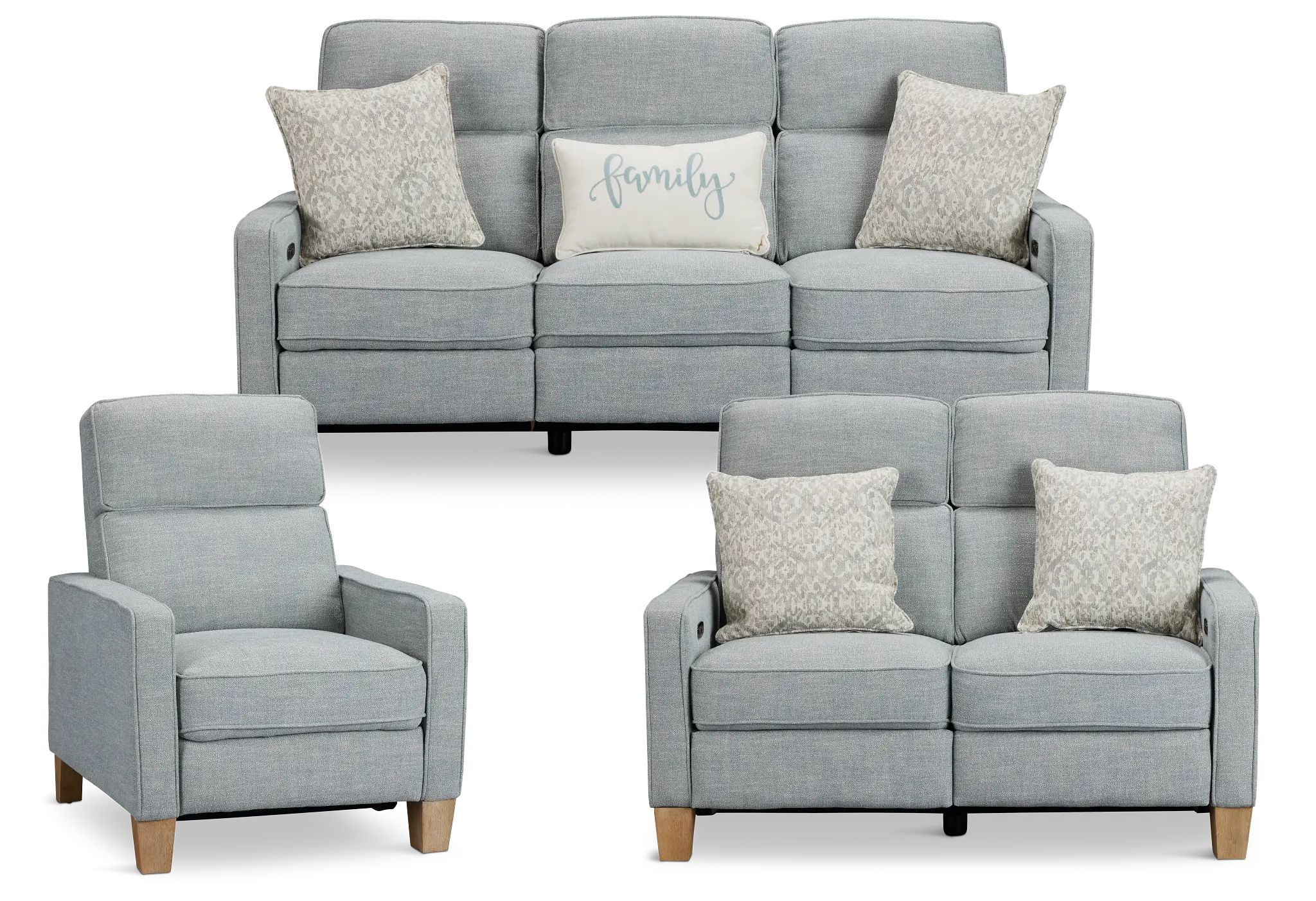 Bayside Light Blue Fabric Power Reclining Living Room Bayside Light Blue Fabric Power Reclining Living Room