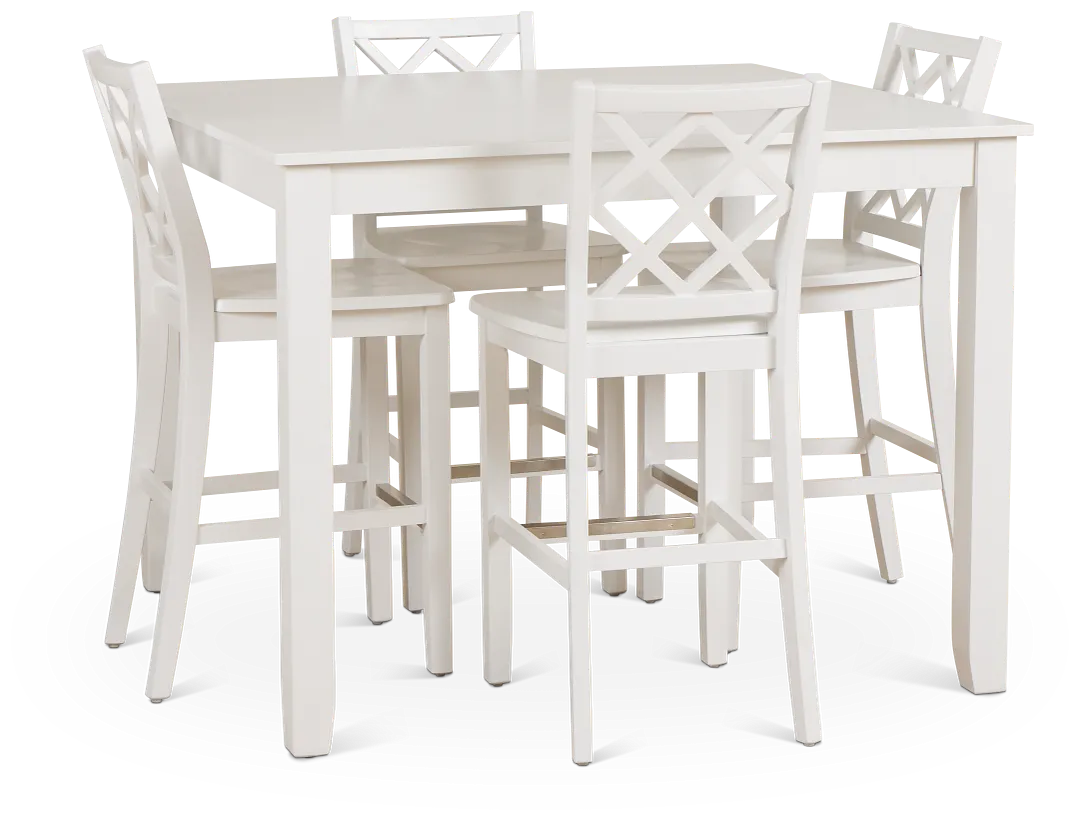 Edgartown White Square High Table & 4 White Wood Barstools