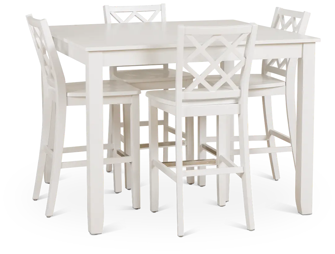 Edgartown White Square High Table & 4 White Wood Barstools Edgartown White Square High Table & 4 White Wood Barstools
