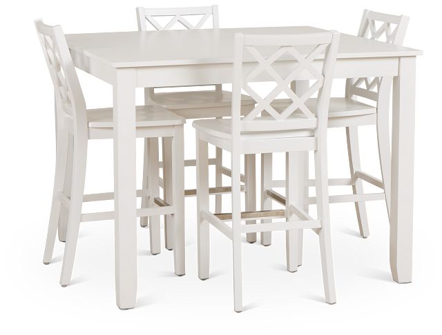 Edgartown White Square High Table & 4 White Wood Barstools