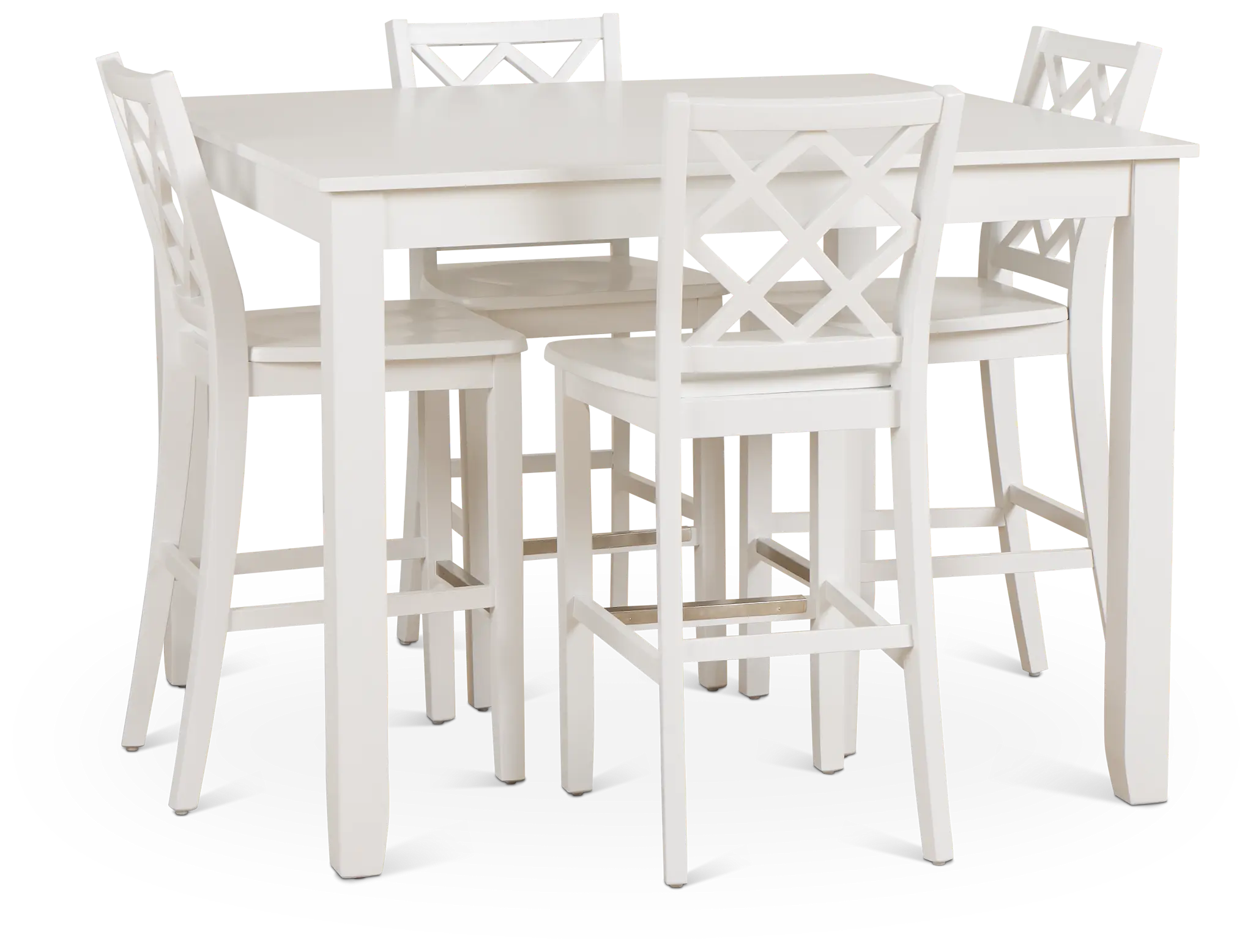 Edgartown White Square High Table & 4 White Wood Barstools Edgartown White Square High Table & 4 White Wood Barstools