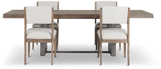 Portland Light Tone Rectangular Table & 4 Upholstered Chairs (5)