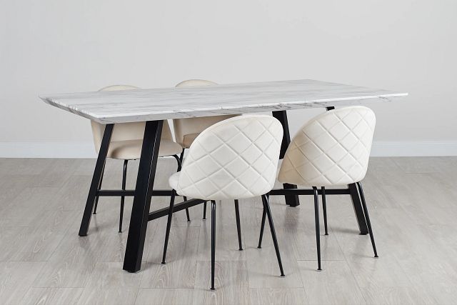 Capri Black Ivory Rectangular Table & 4 Upholstered Chairs (0)