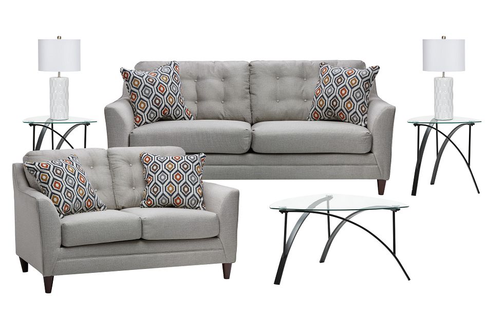 Jensen Light Gray Fabric 7 Piece Living Room Package Living Room