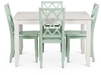 Edgartown White Rect Table & 4 Light Blue Wood Chairs