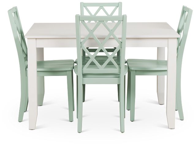 Edgartown White Rect Table & 4 Light Blue Wood Chairs