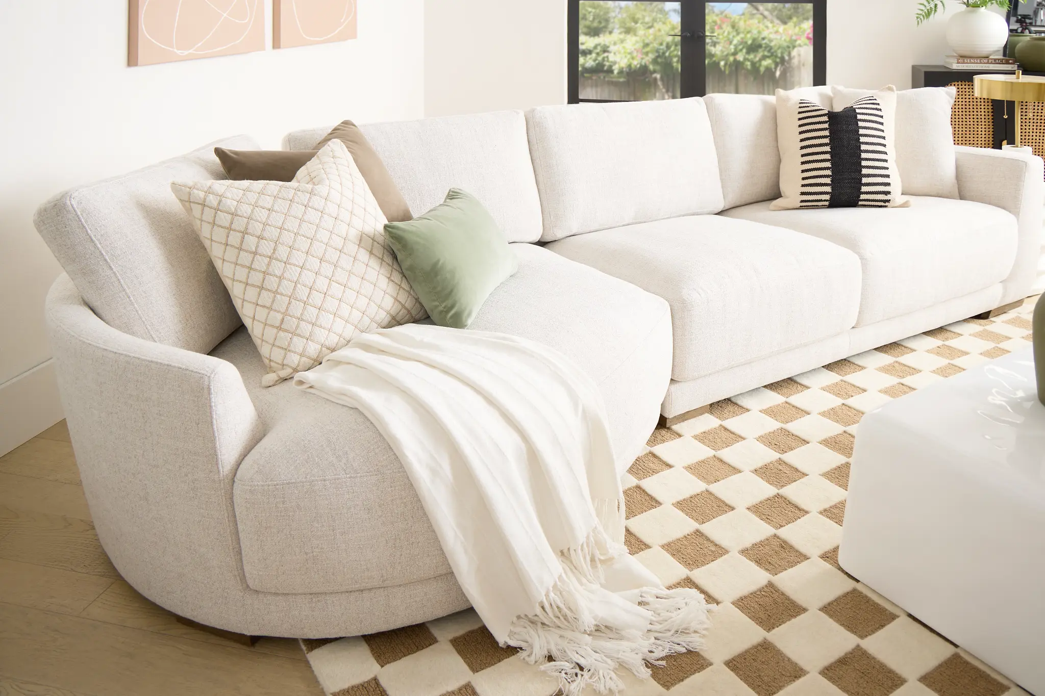 Maeve Light Beige Fabric Left-arm Cuddler Sectional Maeve Light Beige Fabric Left-arm Cuddler Sectional