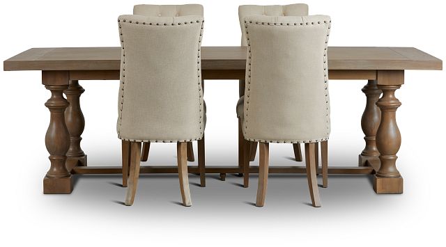 Haddie Light Tone Trestle Table & 4 Upholstered Chairs