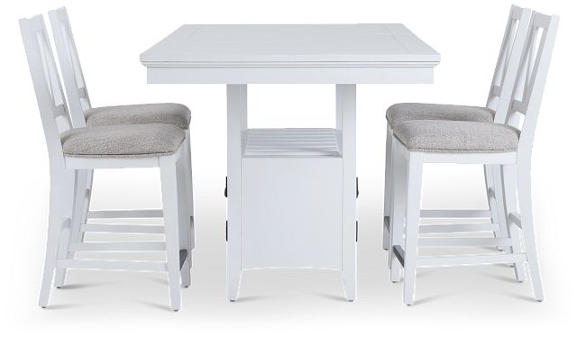 Heron Cove White High Table & 4 Barstools