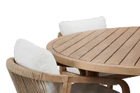 Laguna Light Tone Round Table & 4 White Cushioned Chairs