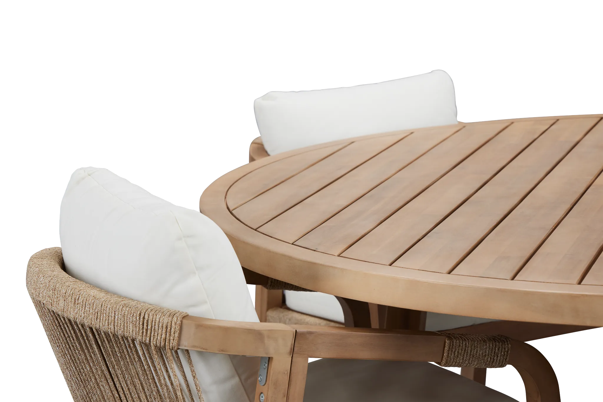 Laguna Light Tone Round Table & 4 White Cushioned Chairs