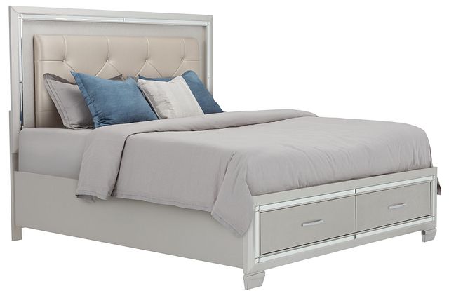 Platinum Silver Uph Panel Storage Bed