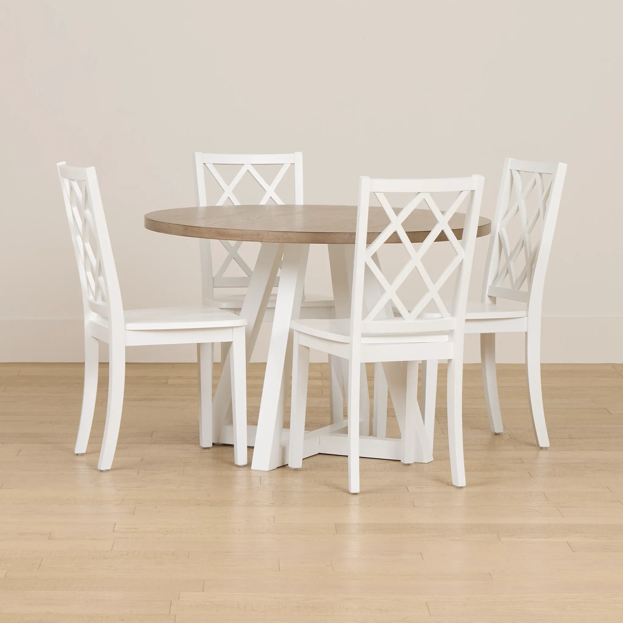 Edgartown Two-tone Round Table & 4 White Wood Chairs