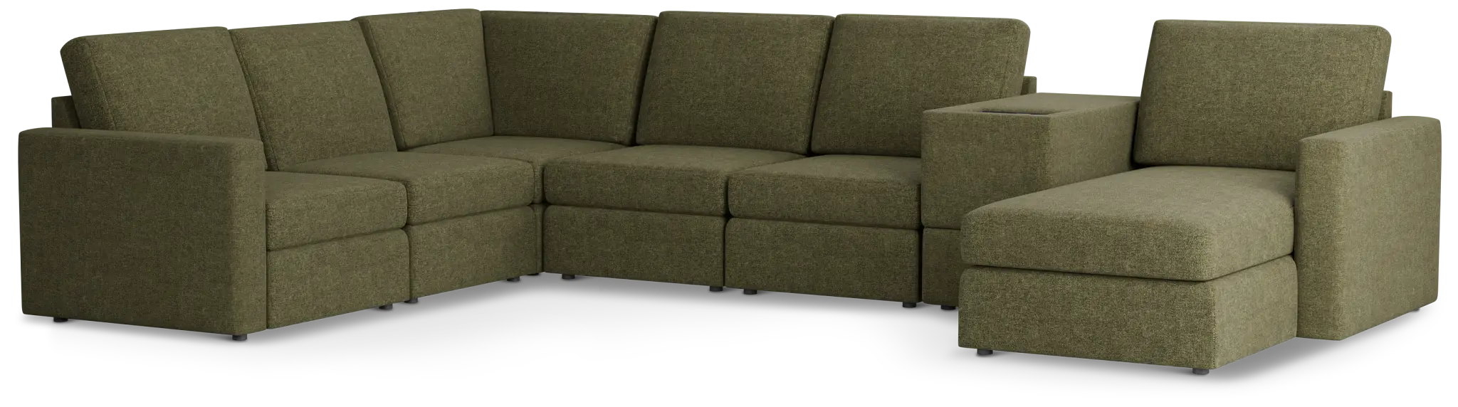 Citymod Green Fabric Large Right Chaise Sectional With Media Console Citymod Green Fabric Large Right Chaise Sectional With Media Console