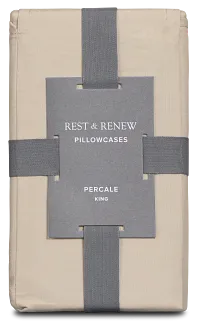 Rest & Renew Percale Cotton Beige 200 Thread Set Of 2 Pillowcases