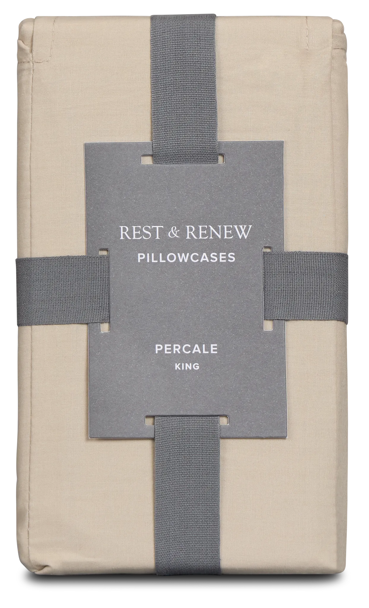 Rest & Renew Percale Cotton Beige 200 Thread Set Of 2 Pillowcases