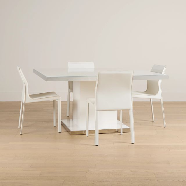 Miami White 59" Square Table With 4 Chairs