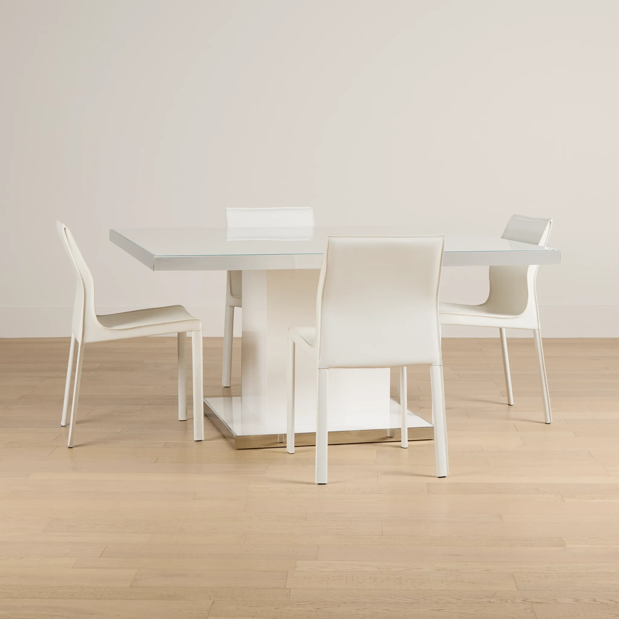 Miami White 59" Rectangular Table & 4 Upholstered Chairs