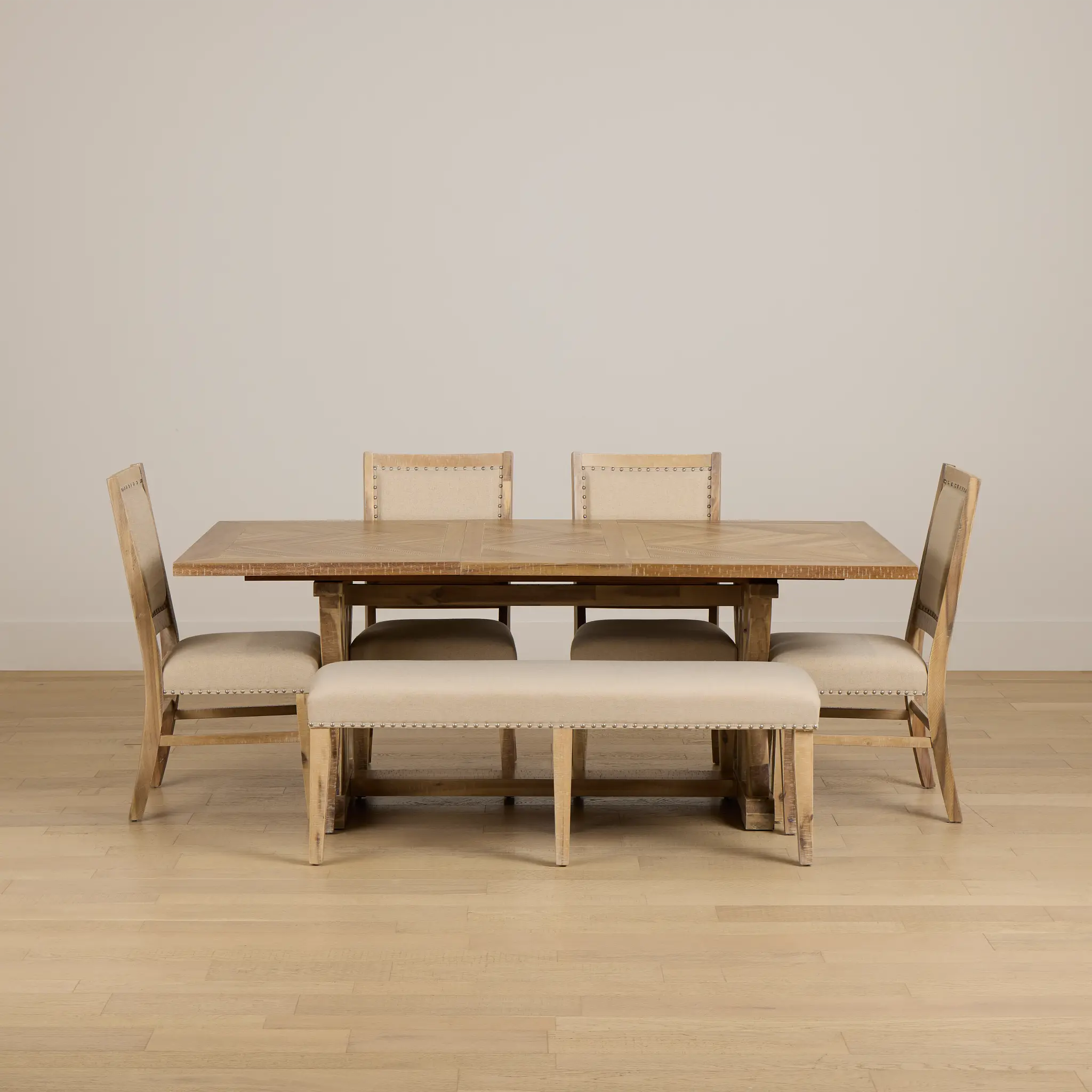 Joplin Light Tone Extension Rectangular Table With 4 Side Chairs & Bench Joplin Light Tone Extension Rectangular Table With 4 Side Chairs & Bench