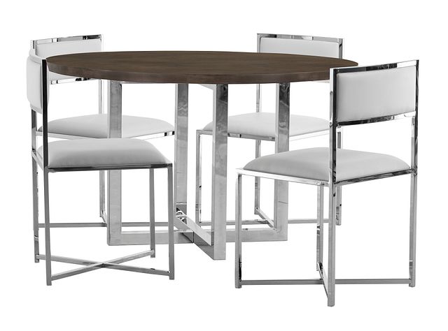 Amalfi White Wood Round Table & 4 Metal Chairs