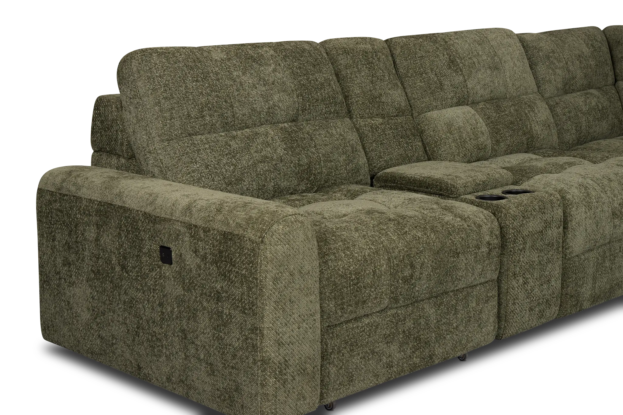 Hendrix Green Fabric Small Dual Power Right Extension Chaise Sectional Hendrix Green Fabric Small Dual Power Right Extension Chaise Sectional