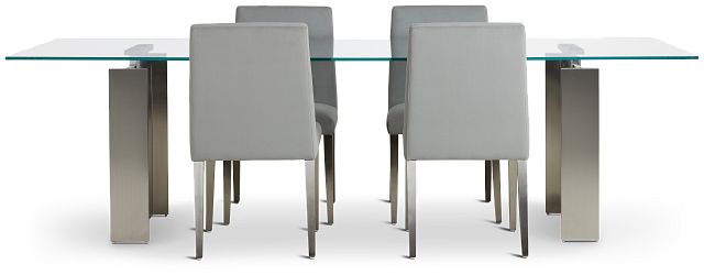 Omnia Glass 104" Rectangular Table & 4 Metal Chairs (3)