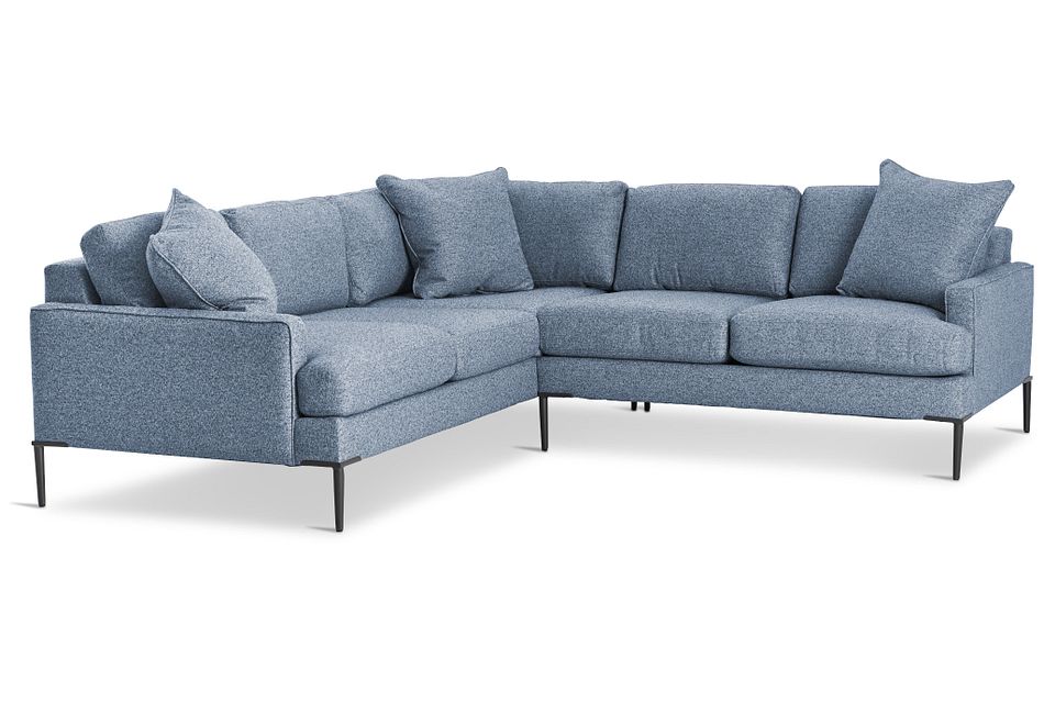 Morgan Blue Fabric Small Left 2 Arm Sectional W Metal Legs