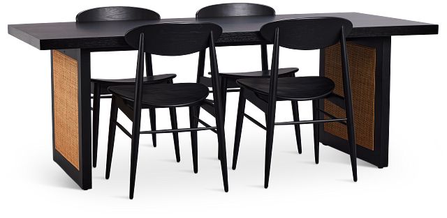 Brisbane Black Rectangular Table & 4 Wood Chairs