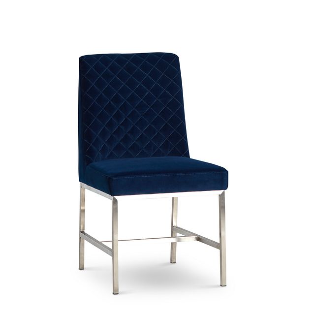 Caspia Dark Blue Velvet Upholstered Side Chair