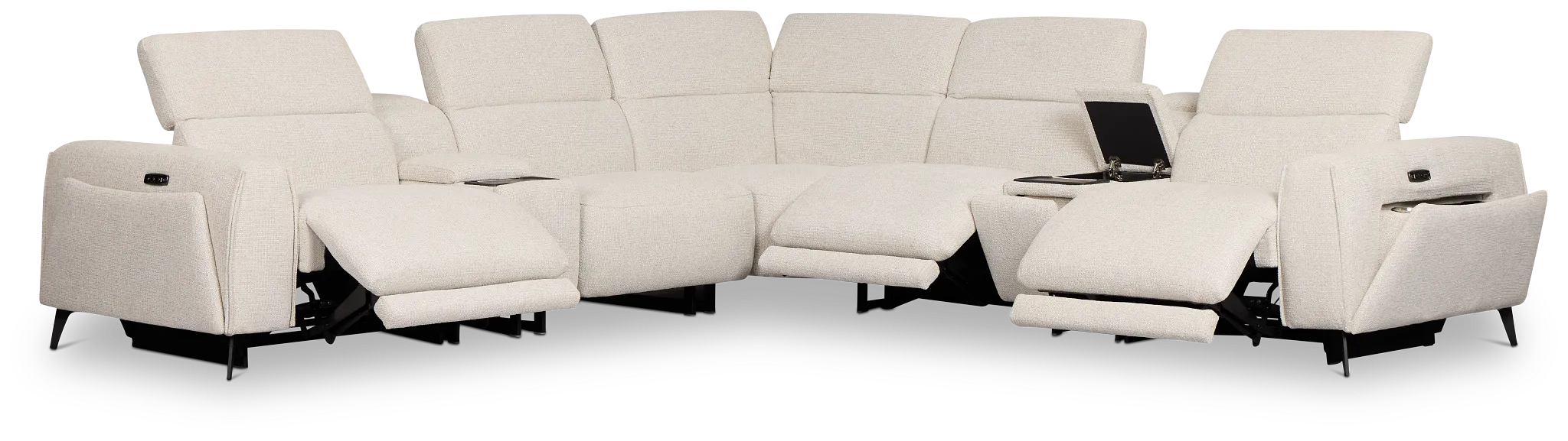 Reyna Light Beige Fabric Large Triple Power Reclining Two-arm Sectional
