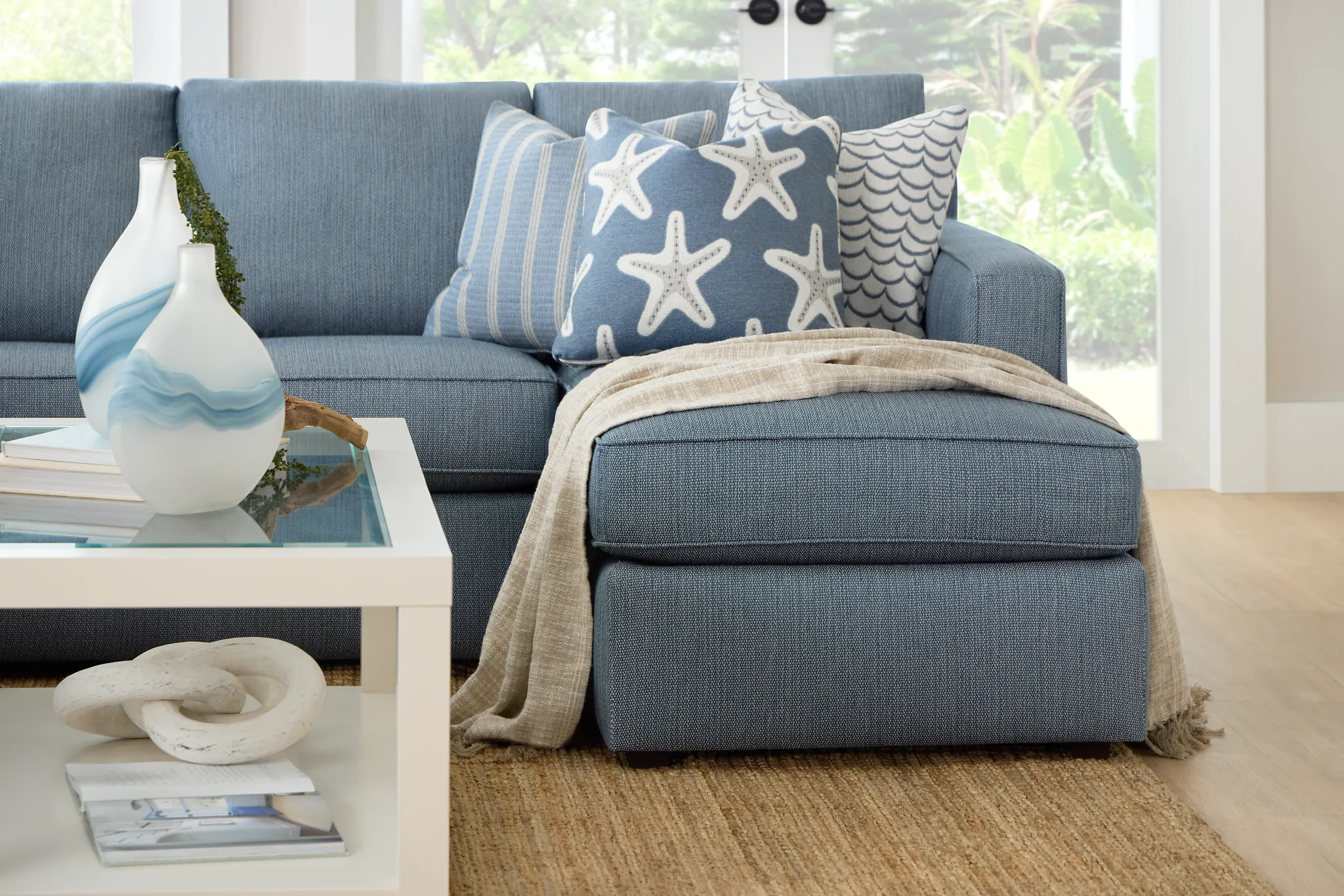 Rhodes Light Blue Fabric Medium Right Chaise Sectional