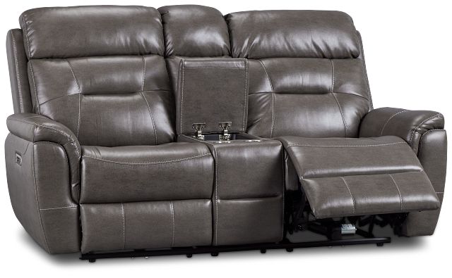 Toby2 Dark Taupe Micro Power Reclining Console Loveseat