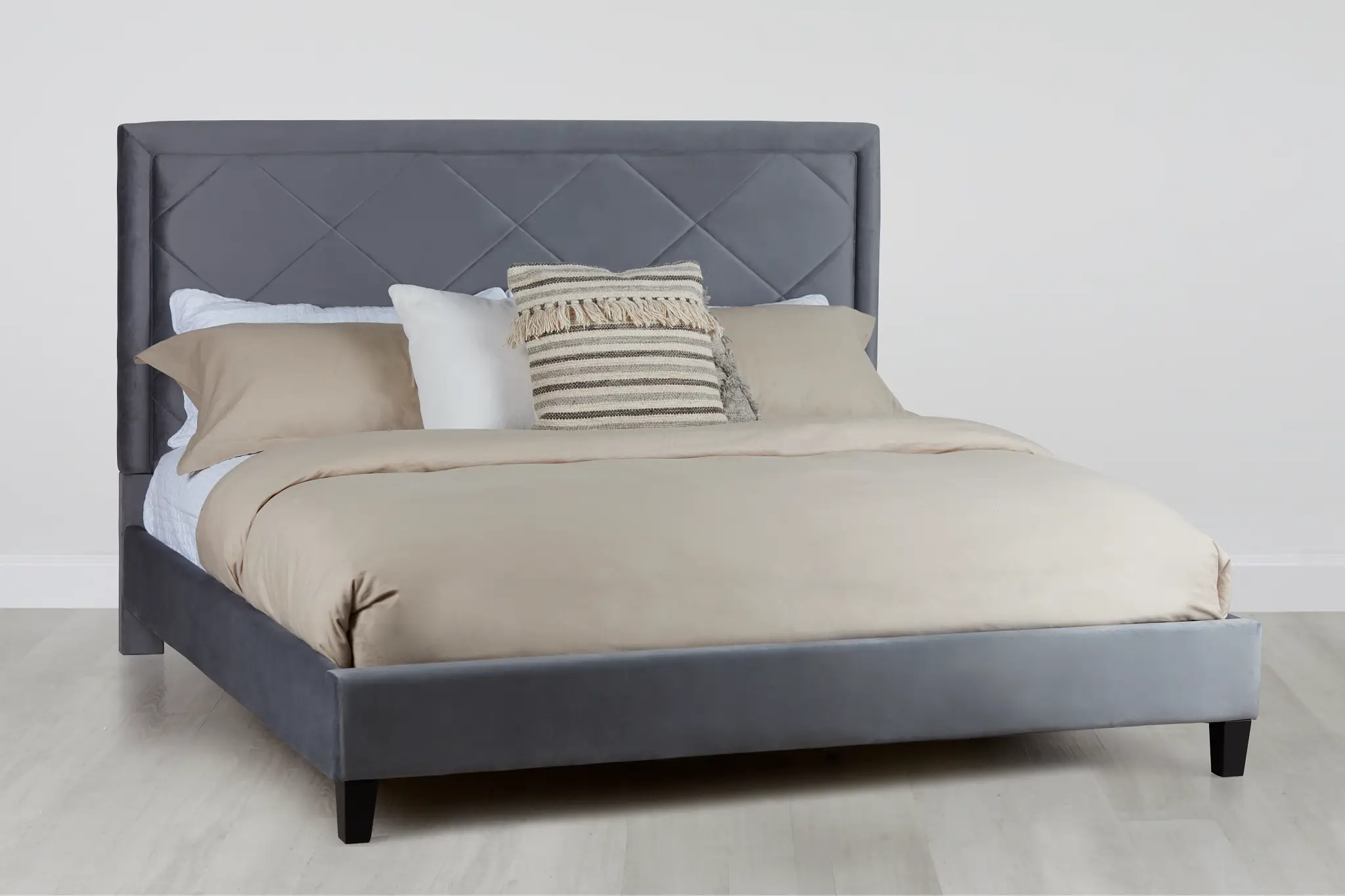 Collin Dark Gray Velvet Platform Bed Collin Dark Gray Velvet Platform Bed