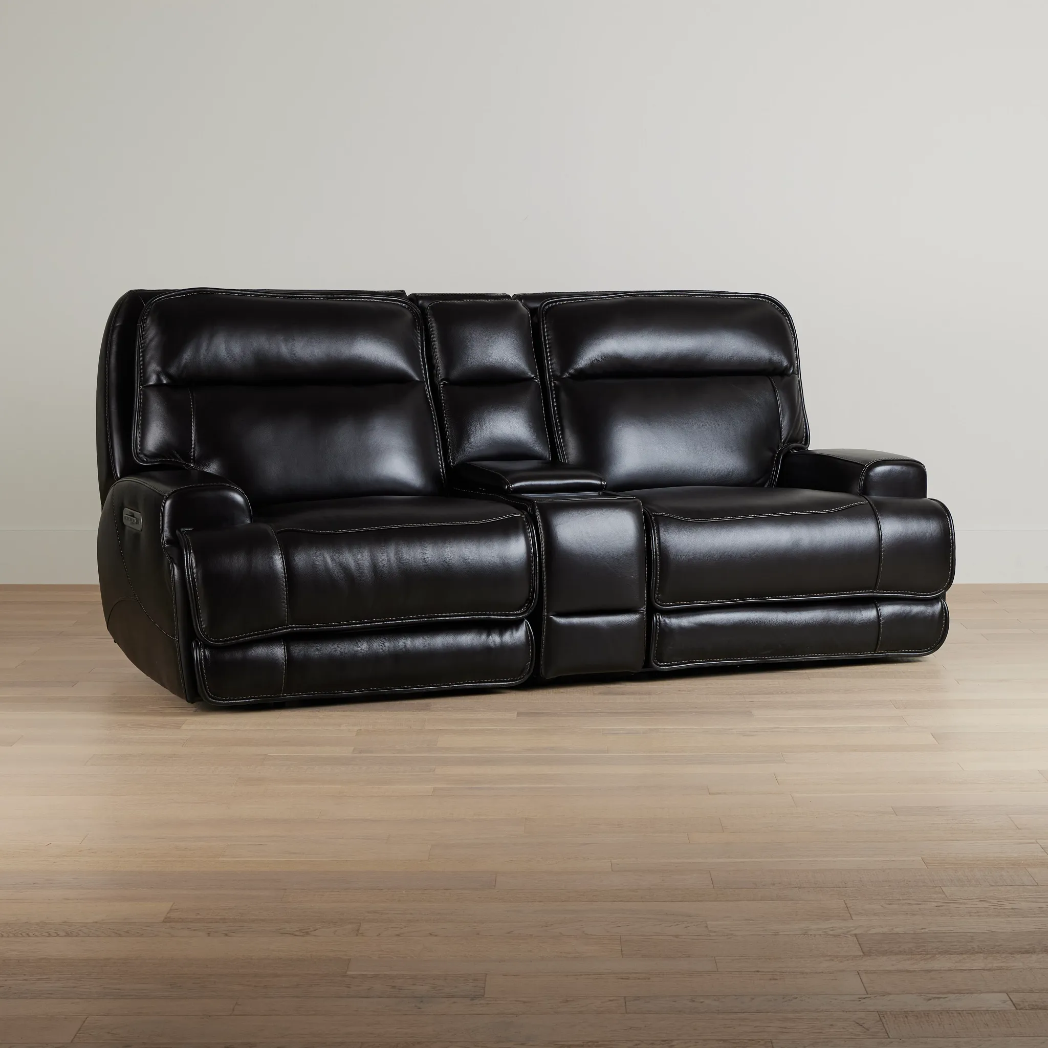 Casey Black Lthr/vinyl Power Reclining Console Sofa