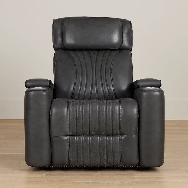 Nova Dark Gray Lthr/vinyl Power Recliner W/ Massage