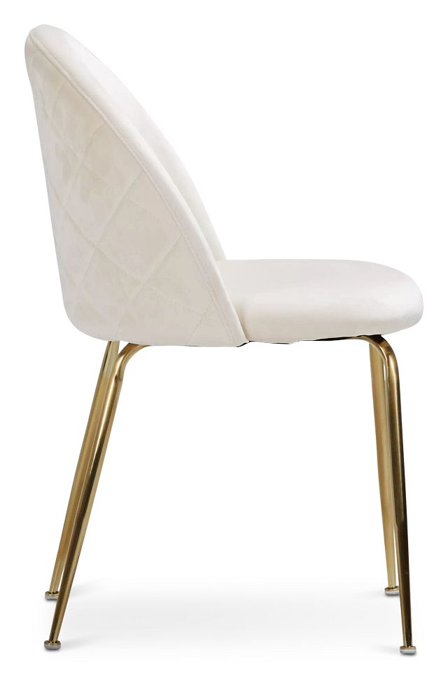 Capri Ivory Velvet Upholstered Side Chair W/ Gold Legs