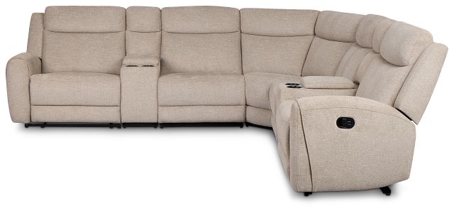 Walker Beige Fabric Large Dual Manually Reclining Two-arm Sectional