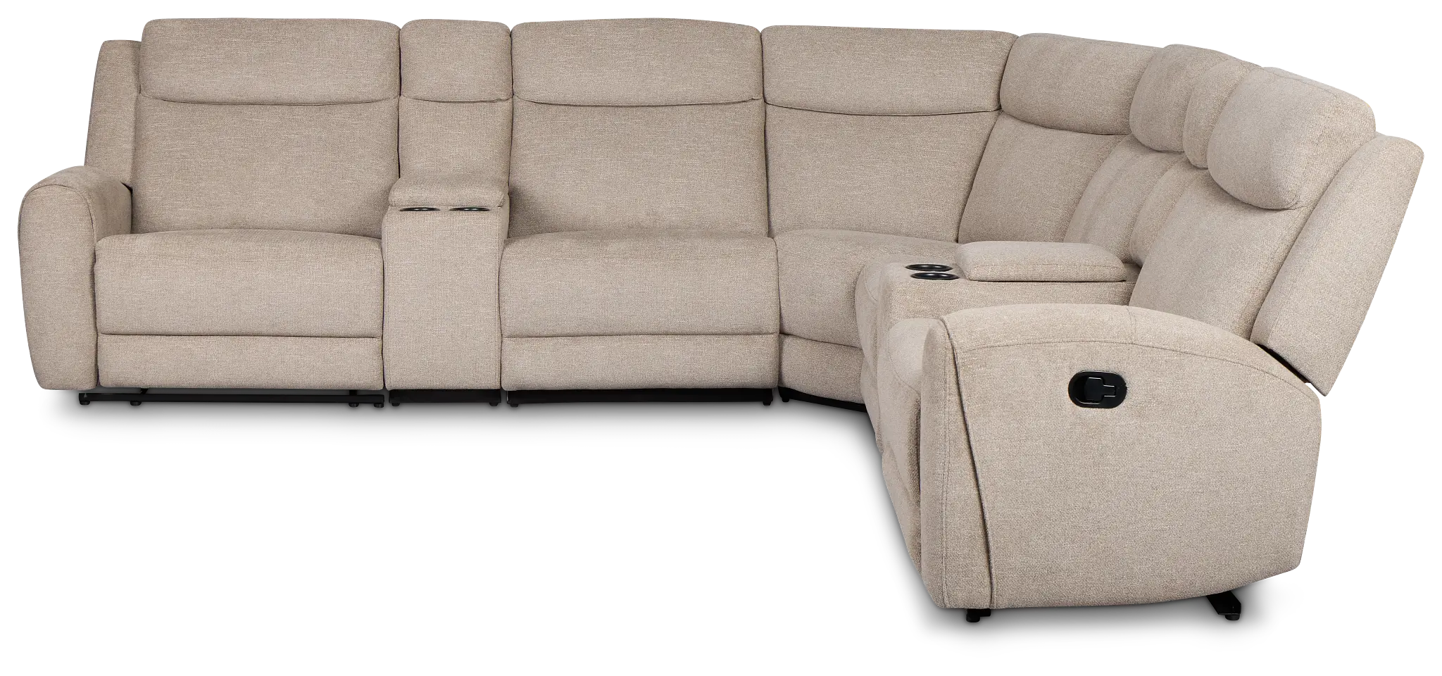 Walker Beige Fabric Large Dual Manually Reclining Two-arm Sectional Walker Beige Fabric Large Dual Manually Reclining Two-arm Sectional