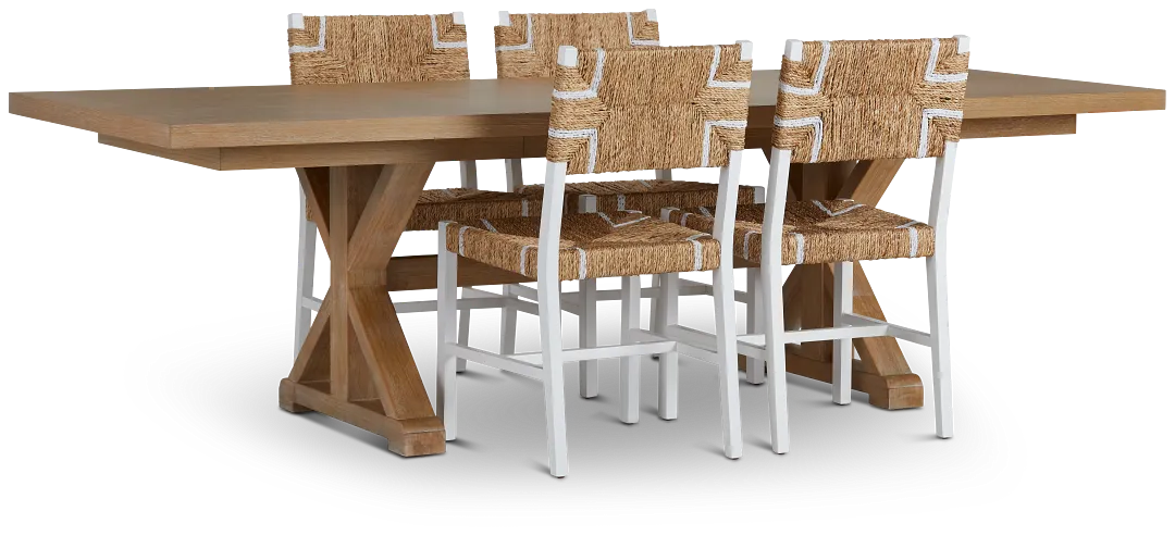 Nantucket Light Tone Trestle Table & 4 Woven Chairs