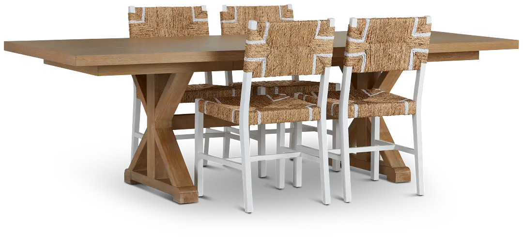 Nantucket Light Tone Trestle Table & 4 Woven Chairs Nantucket Light Tone Trestle Table & 4 Woven Chairs