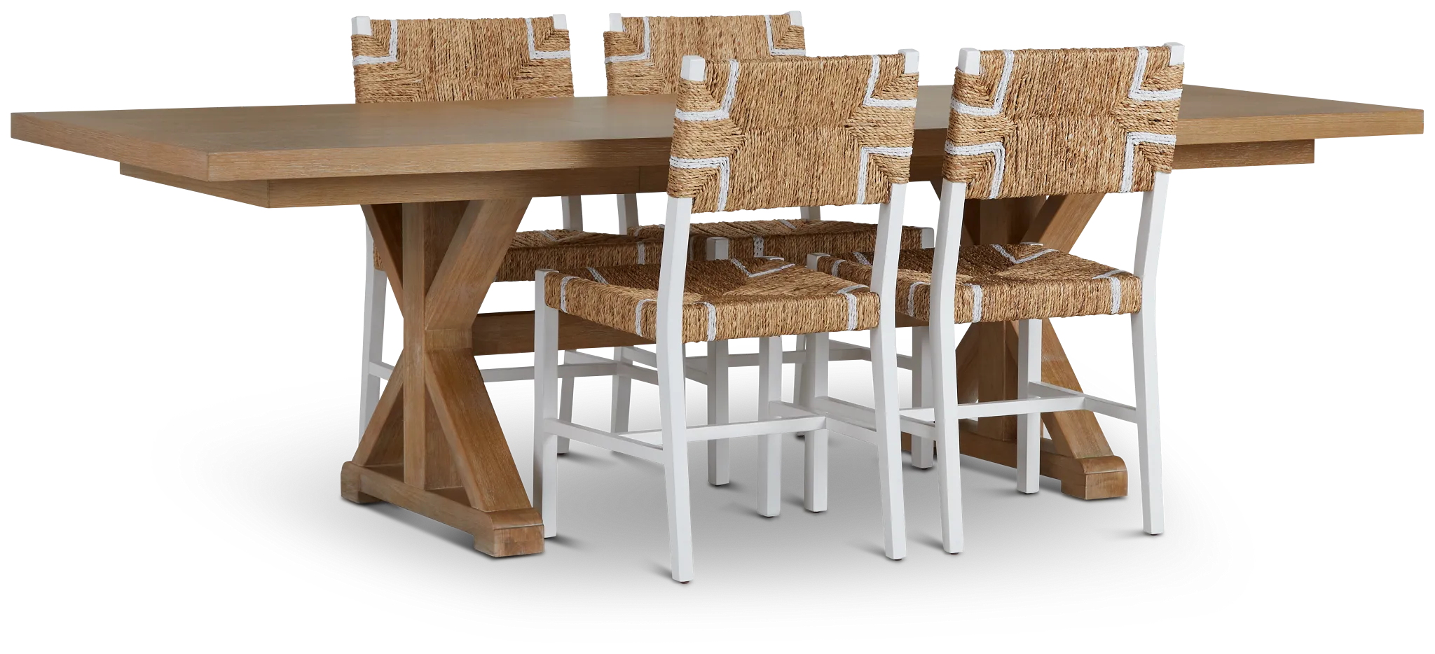 Nantucket Light Tone Trestle Table & 4 Woven Chairs