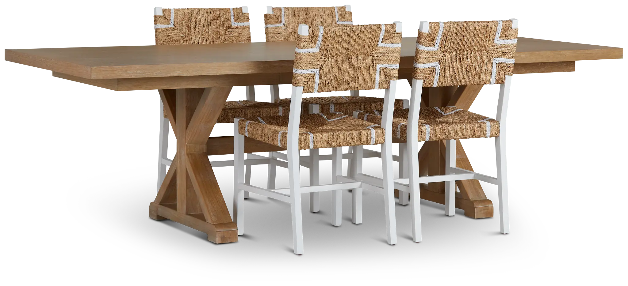 Nantucket Light Tone Trestle Table & 4 Woven Chairs Nantucket Light Tone Trestle Table & 4 Woven Chairs