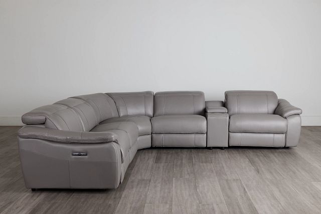 Marion Gray Lthr/vinyl Medium Triple Power 2-arm Sectional